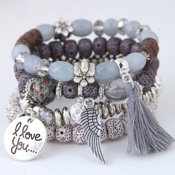 Jewelry - HP💝I love you 4 strand bracelets silver and b…